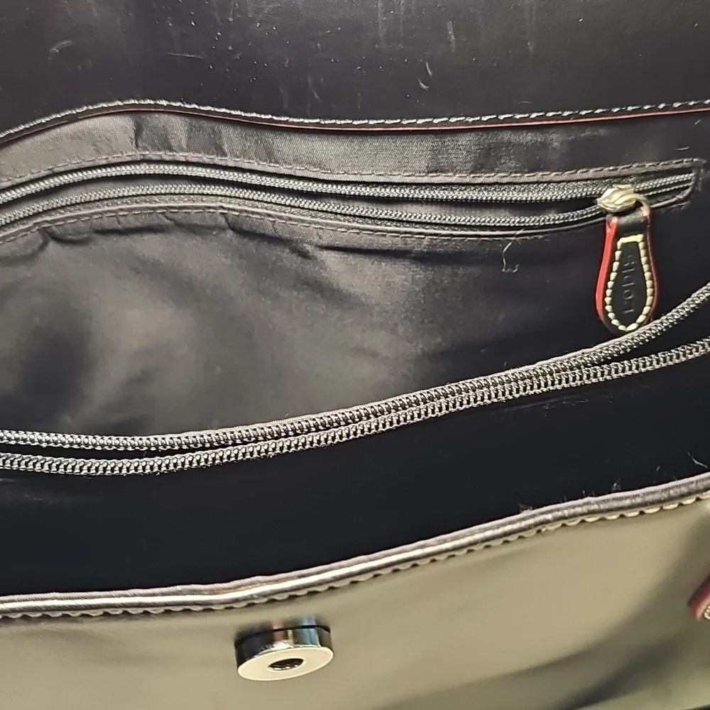 Lodis Black Leather Tote Bag With Red Edge Trim - Picture 10 of 11
